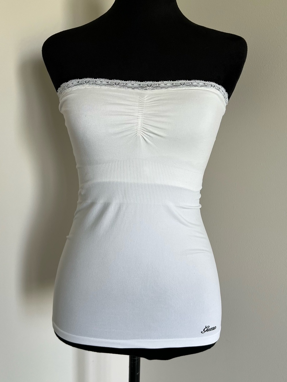 Guess Y2K White Strapless Lace-Trim Bandeau Top